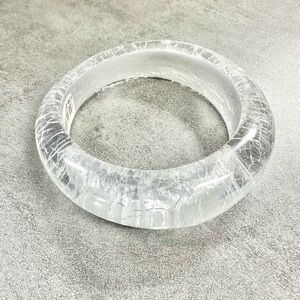 Vtg Fashion Clear Crackled Lucite Silver Metallic Bangle Chunky Bracelet